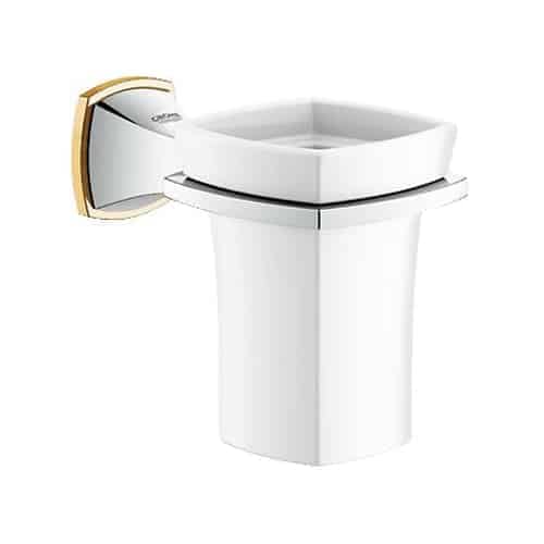 Grohe Grandera krom altın diş fırçalık ve tutacağı - lüks banyo aksesuarı